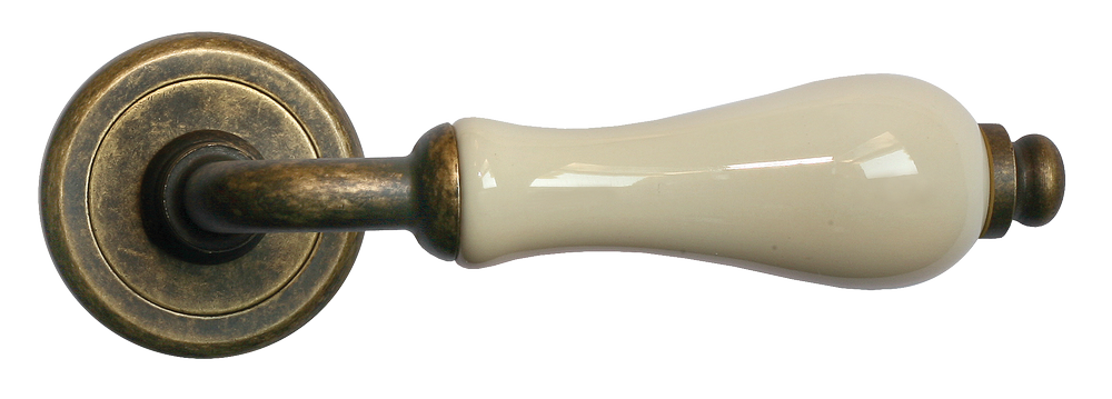 Ручка дверная CERAMICA R4 OBR/CHAMP раздельная на круглой розетке, цвет - бронза/шампань, латунь фото купить в Тюмени