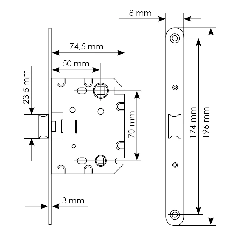 Защелка межкомнатная 1870P SN -IND SP-1 с ответной планкой, бесшумная сантехническая, цвет никель фото купить в Тюмени