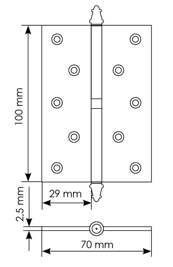 Петля карточная разъемная MS 100X70X2.5 L COF стальная левая, врезная, цвет кофе фото купить в Тюмени