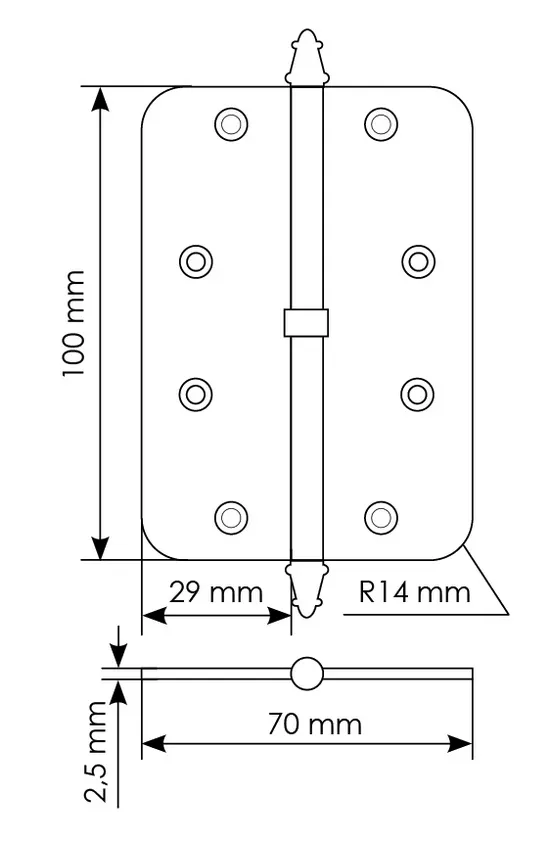 Петля разъемная MS-C 100X70X2.5 SG L левая с коронкой скругленная, врезная, цвет мат.золото, сталь фото купить в Тюмени