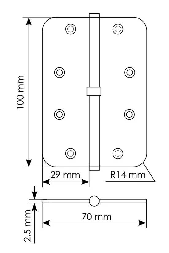 MSD-C 100X70X2.5 AB R, петля стальная скругленная правая без коронки, цвет - бронза фото купить в Тюмени