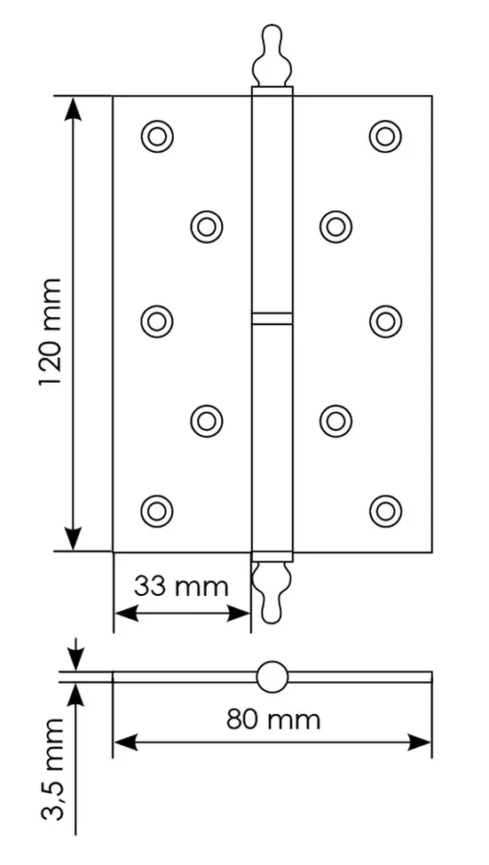 Петля карточная разъемная MB 120X80X3.5 SG L C латунная с коронкой левая, верзная, цвет матовое золото фото купить в Тюмени