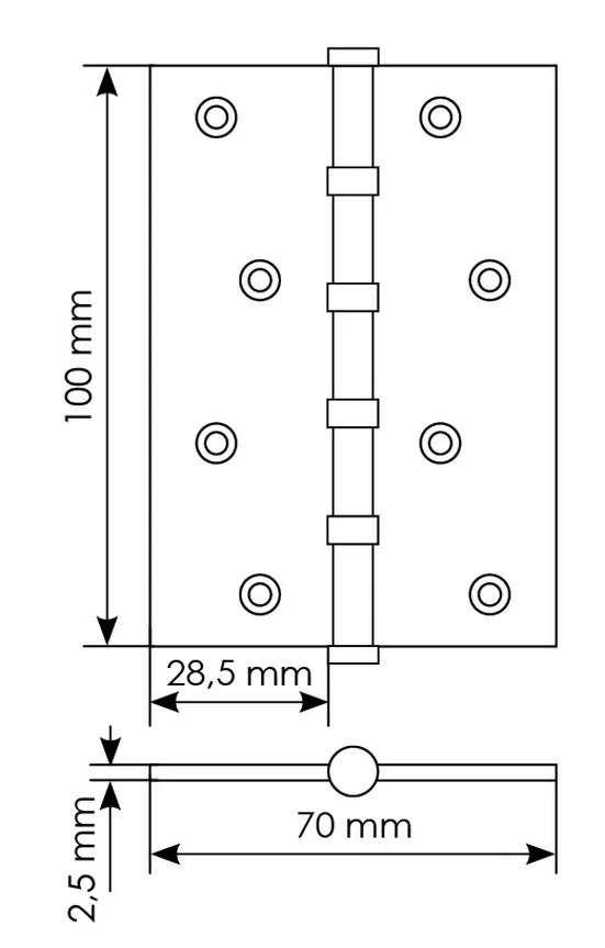 Петля универсальная карточная MS 100X70X2.5-4BB W стальная, врезная, цвет белый, сталь фото купить в Тюмени