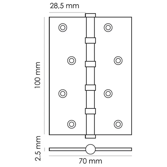 Петля карточная универсальная MS 100X70X2.5-4BB BL, врезная, цвет черный, сталь фото купить в Тюмени